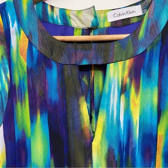 CALVIN Klein dress woven Aline multicolored chiffon fit&flair sleeveles summer 4 - Picture 4 of 16